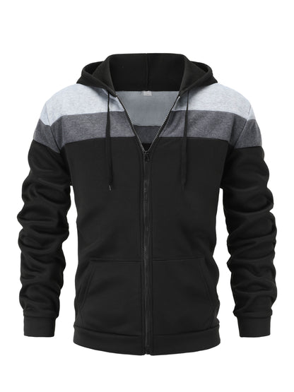 Mens Casual Zip-Up Hoodie - Solid Color Long Sleeve Pullover Stretch Polyester AutumnWinter Fashion - ZOOMNSTORE