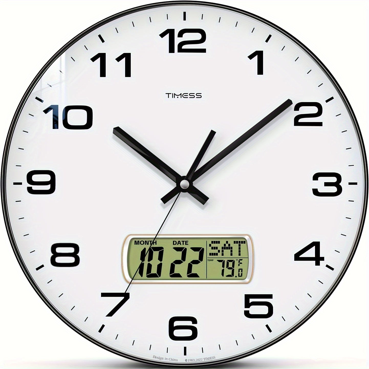 Silent No-Ticking Wall Clock with Perpetual Calendar - Easy-to-Read Analog and Digital Time in Teal White Blue Gold - ZOOMNSTORE