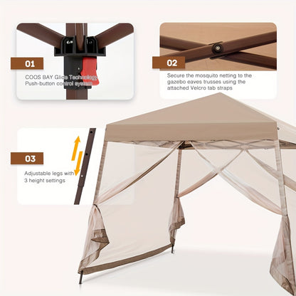 10x10 Pop Up Canopy Tent with Mosquito Netting - ZOOMNSTORE