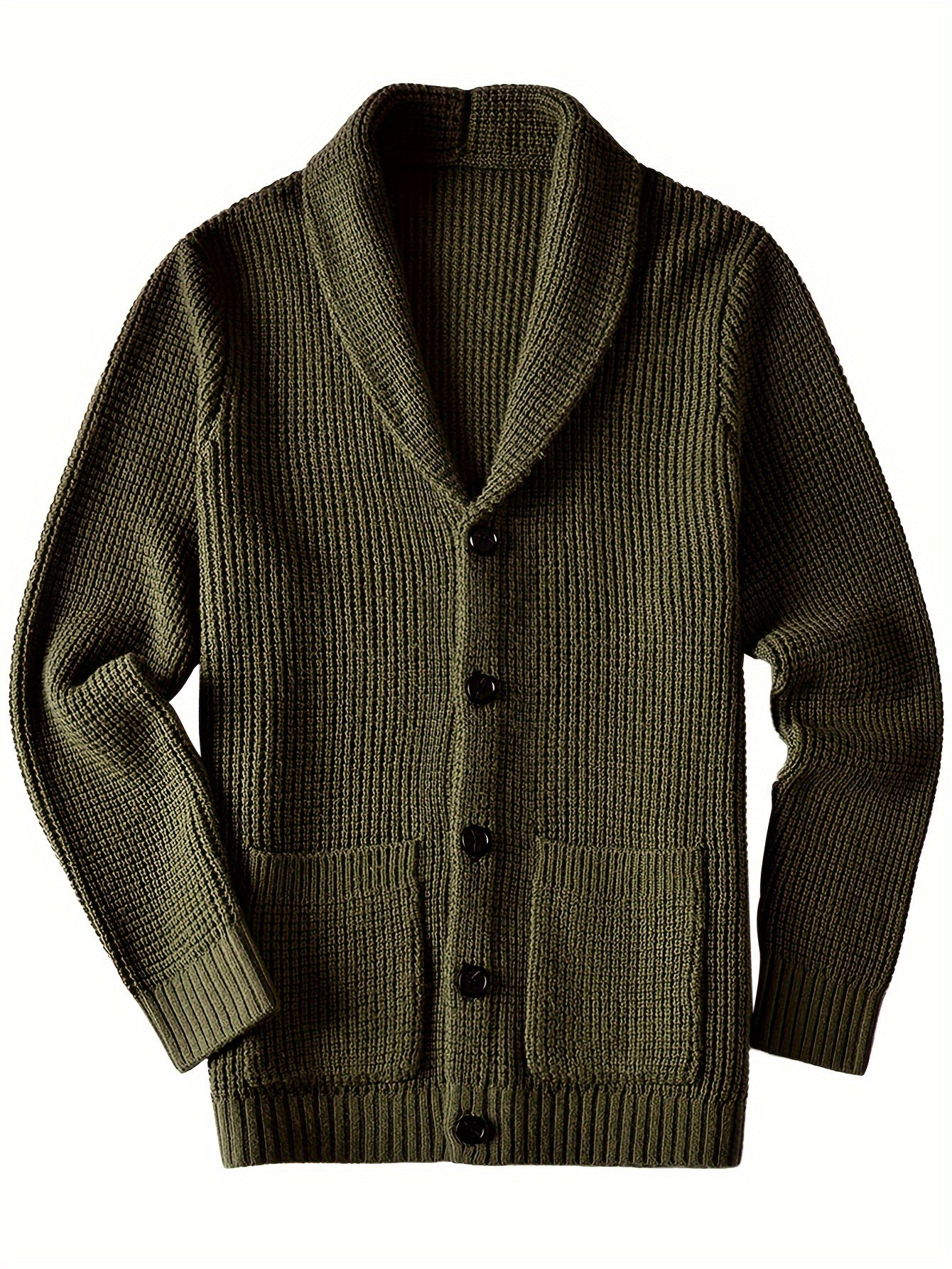 Men's warm cardigan jacket with green fruit collar long sleeved sweater - ZOOMNSTORE