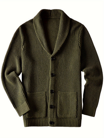 Men's warm cardigan jacket with green fruit collar long sleeved sweater - ZOOMNSTORE