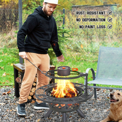 Bali Outdoors Round Wood Burning Fire Pit - Sturdy Steel BBQ Pit for Backyard Parties - ZOOMNSTORE