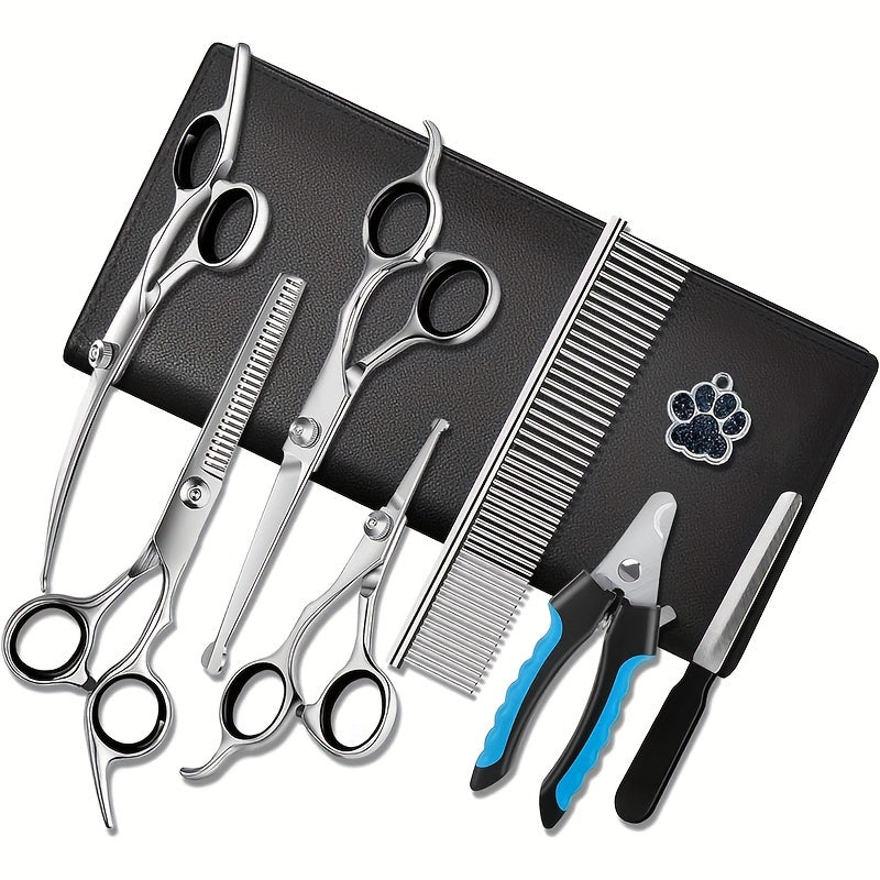 Dog Grooming Scissors Kit - 8-in-1 Titanium Coated with Safety Tips - ZOOMNSTORE