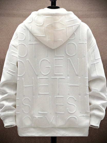 Mens Casual Full-Zip Hoodie with Plush Lining - Stylish Letter Print Jacket for FallWinter Streetwear - ZOOMNSTORE