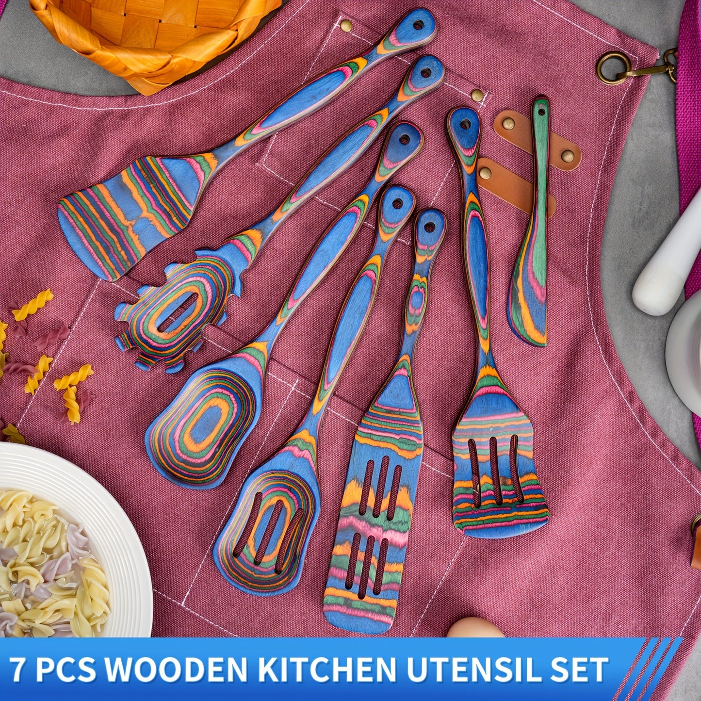 Pakkawood Cooking Utensils Set - 6Pcs7Pcs Non-Stick Wooden Spoons for Home  Kitchen Gifts - ZOOMNSTORE