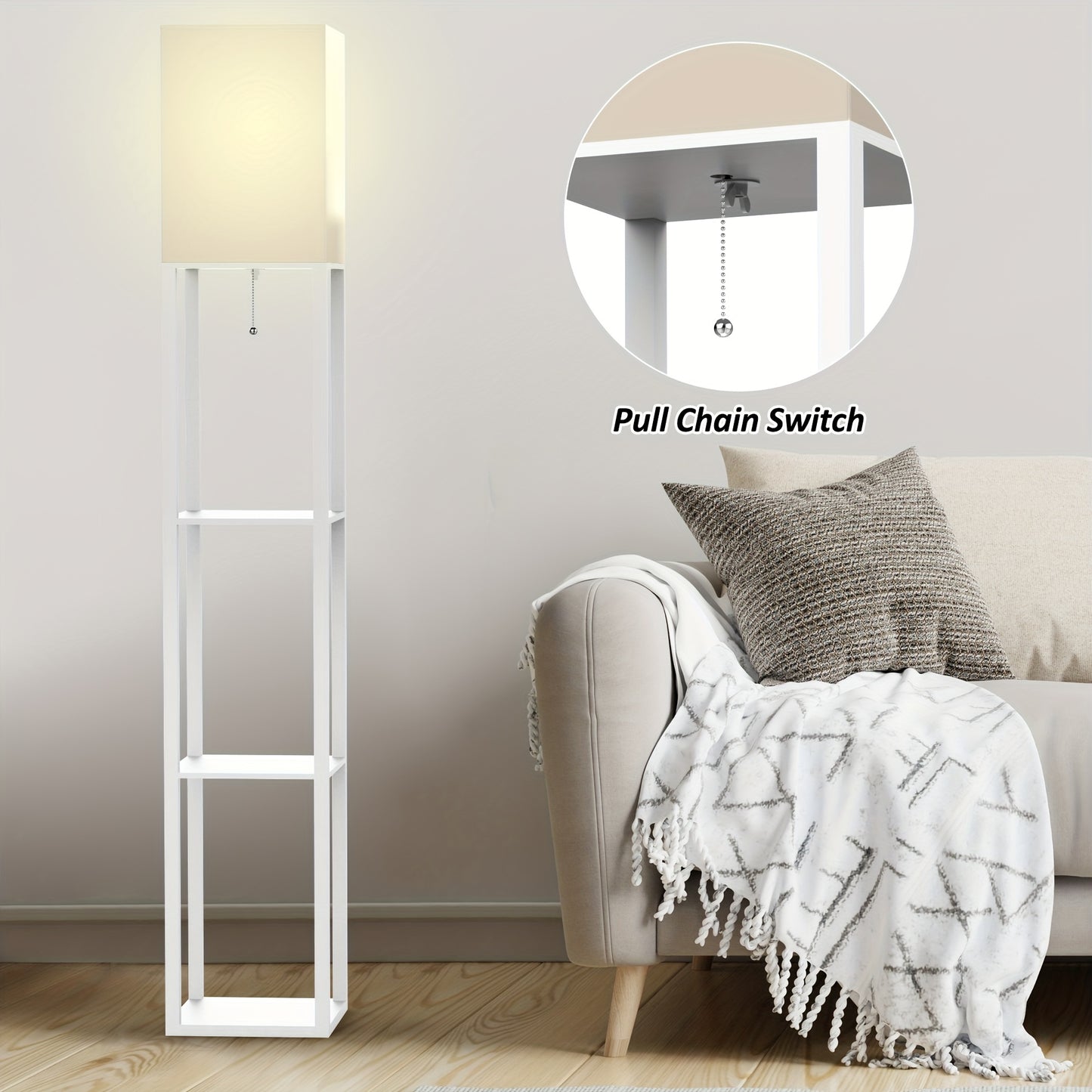Solid Wood Floor Lamp with Shelves - 629 Height Includes Bulb Ideal for Holidays - ZOOMNSTORE