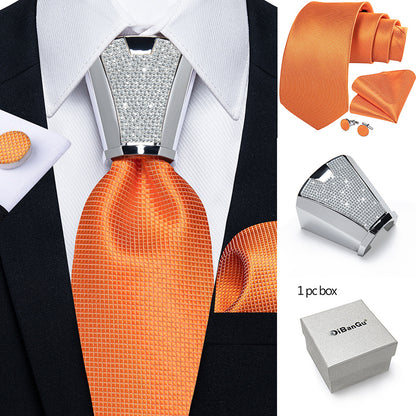 Mens Silvery Necktie Set - Necktie Ring Handkerchief  Cufflinks with Gift Box - ZOOMNSTORE