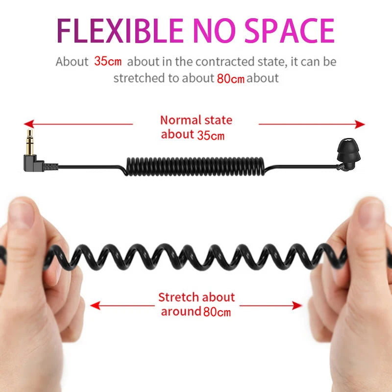 3.5mm Spring Earphones - Wired In-Ear Headphones With Heavy Bass & Extendable Cable - ZOOMNSTORE