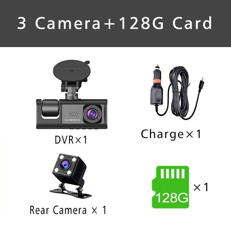 3-Channel HD 1080P Dash Cam - Inside Vehicle DVR with Three-Lens Camcorder - ZOOMNSTORE