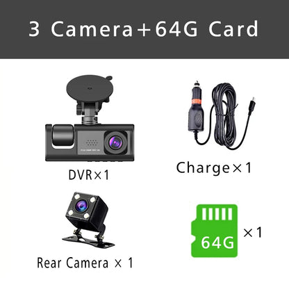 3-Channel HD 1080P Dash Cam - Inside Vehicle DVR with Three-Lens Camcorder - ZOOMNSTORE