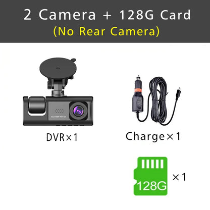 3-Channel HD 1080P Dash Cam - Inside Vehicle DVR with Three-Lens Camcorder - ZOOMNSTORE