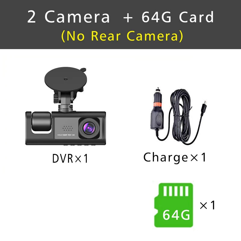 3-Channel HD 1080P Dash Cam - Inside Vehicle DVR with Three-Lens Camcorder - ZOOMNSTORE