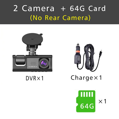 3-Channel HD 1080P Dash Cam - Inside Vehicle DVR with Three-Lens Camcorder - ZOOMNSTORE