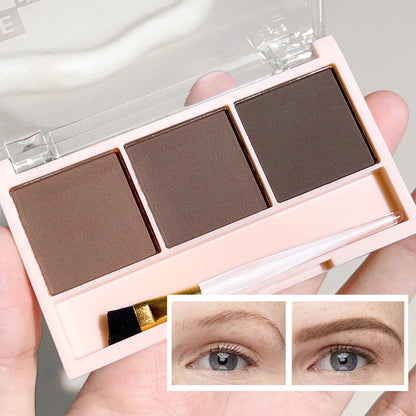 3-Color Brow Powder Set with Brush - Long-lasting Contour Makeup for Natural Look - ZOOMNSTORE