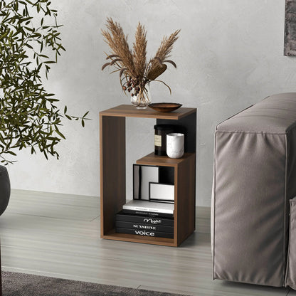 3-Tier Side Table - Modern Wooden End Table with Walnut Finish & Storage Shelves - ZOOMNSTORE
