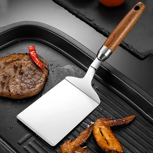 304 Stainless Steel Spatula - Non-Stick Barbecue Tongs with Wood Handle - ZOOMNSTORE