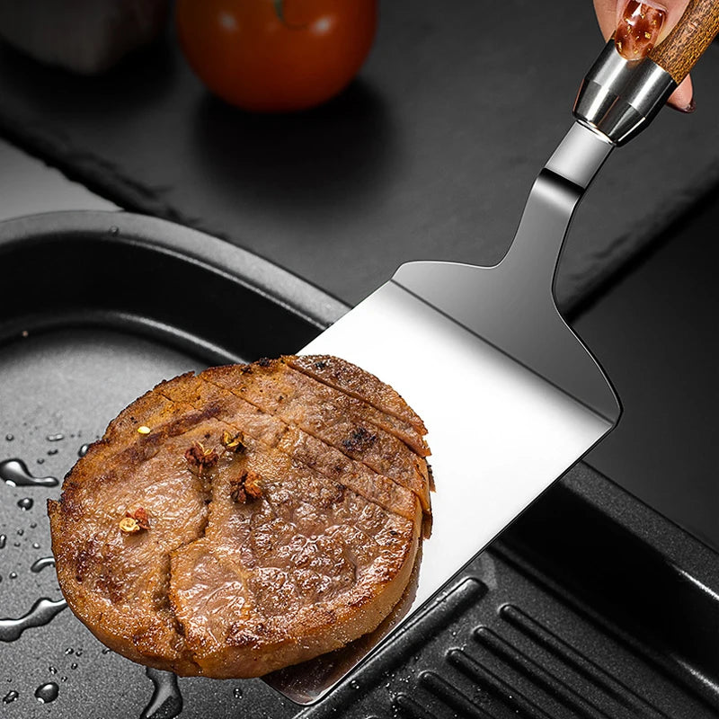 304 Stainless Steel Spatula - Non-Stick Barbecue Tongs with Wood Handle - ZOOMNSTORE