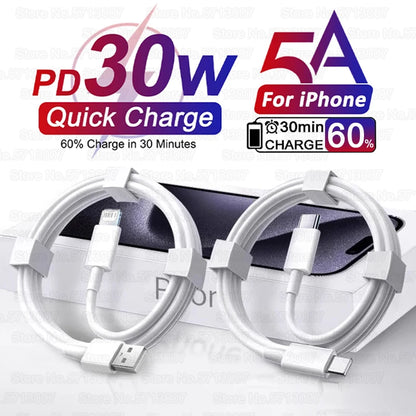 PD 30W USB Cable For Apple iPhone 15 14 13 12 11 Pro Max 7 8 Plus XS X XR Fast Charging USB C Cable Charge Date Wire Accessories - ZOOMNSTORE