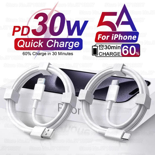 PD 30W USB Cable For Apple iPhone 15 14 13 12 11 Pro Max 7 8 Plus XS X XR Fast Charging USB C Cable Charge Date Wire Accessories - ZOOMNSTORE