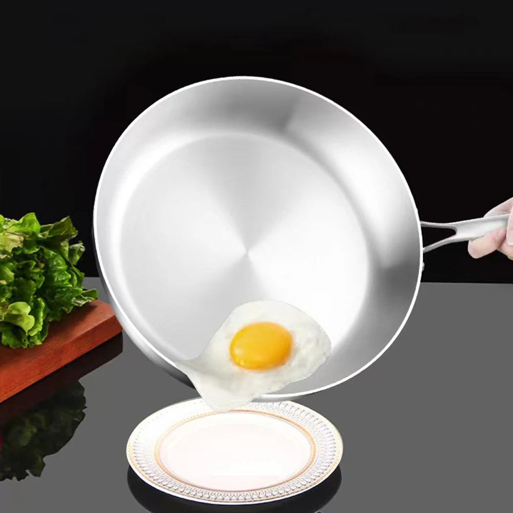 316 Stainless Steel Non-Stick Frying Pan Wok - Uncoated Kitchen Cookware for Gas and Induction Cookers - ZOOMNSTORE