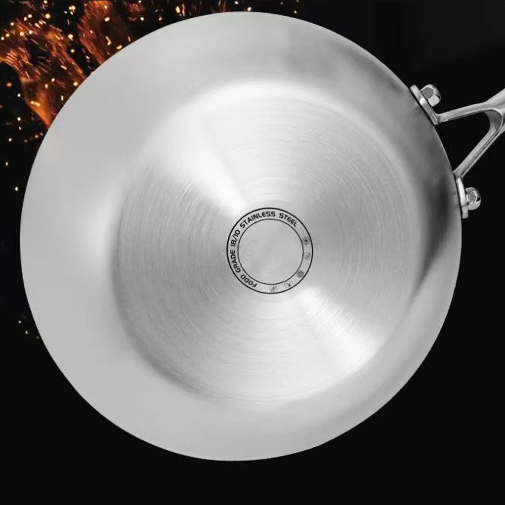 316 Stainless Steel Non-Stick Frying Pan Wok - Uncoated Kitchen Cookware for Gas and Induction Cookers - ZOOMNSTORE