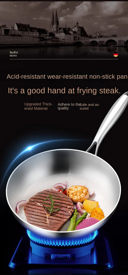 316 Stainless Steel Non-Stick Frying Pan Wok - Uncoated Kitchen Cookware for Gas and Induction Cookers - ZOOMNSTORE