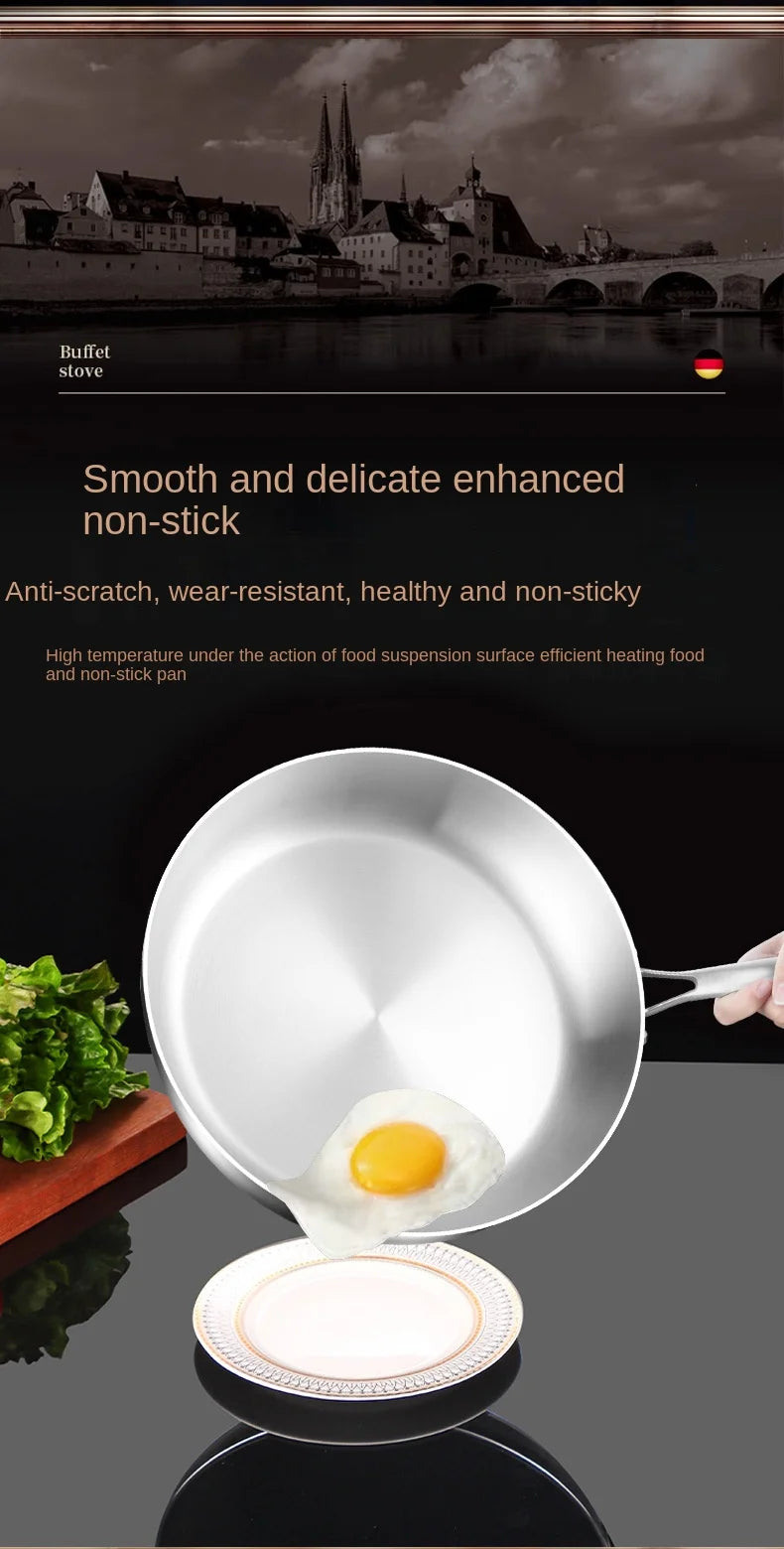 316 Stainless Steel Non-Stick Frying Pan Wok - Uncoated Kitchen Cookware for Gas and Induction Cookers - ZOOMNSTORE