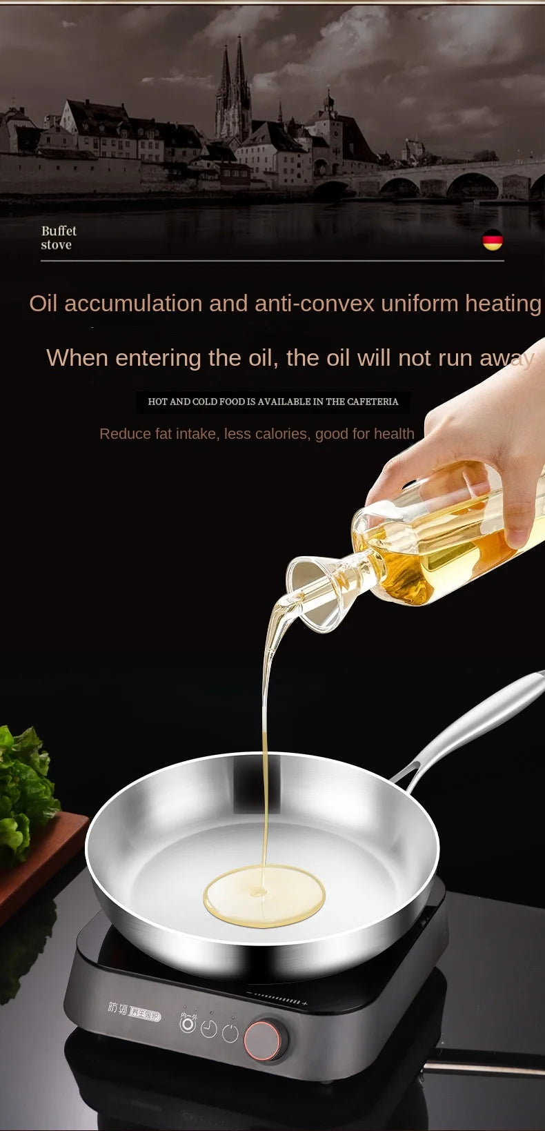 316 Stainless Steel Non-Stick Frying Pan Wok - Uncoated Kitchen Cookware for Gas and Induction Cookers - ZOOMNSTORE