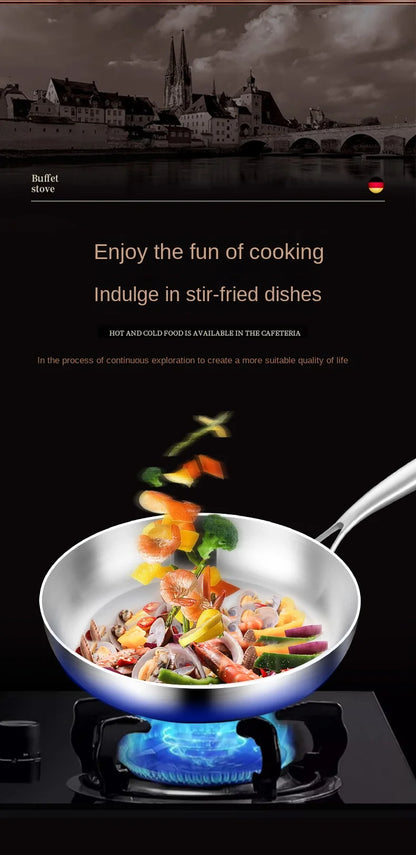 316 Stainless Steel Non-Stick Frying Pan Wok - Uncoated Kitchen Cookware for Gas and Induction Cookers - ZOOMNSTORE