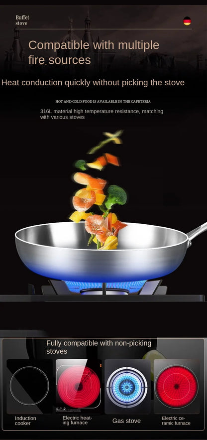 316 Stainless Steel Non-Stick Frying Pan Wok - Uncoated Kitchen Cookware for Gas and Induction Cookers - ZOOMNSTORE