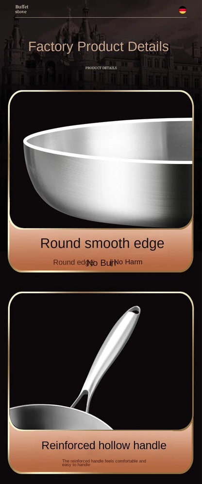 316 Stainless Steel Non-Stick Frying Pan Wok - Uncoated Kitchen Cookware for Gas and Induction Cookers - ZOOMNSTORE