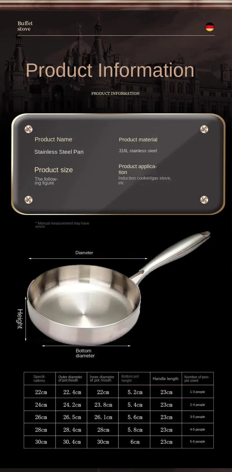 316 Stainless Steel Non-Stick Frying Pan Wok - Uncoated Kitchen Cookware for Gas and Induction Cookers - ZOOMNSTORE