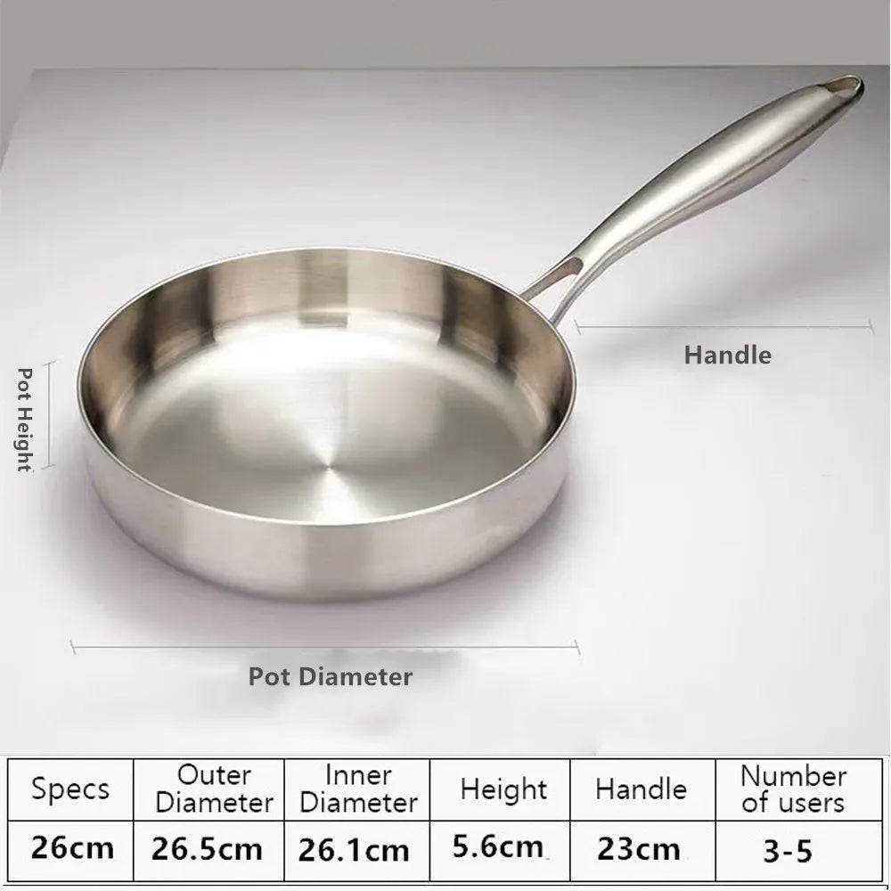 316 Stainless Steel Non-Stick Frying Pan Wok - Uncoated Kitchen Cookware for Gas and Induction Cookers - ZOOMNSTORE