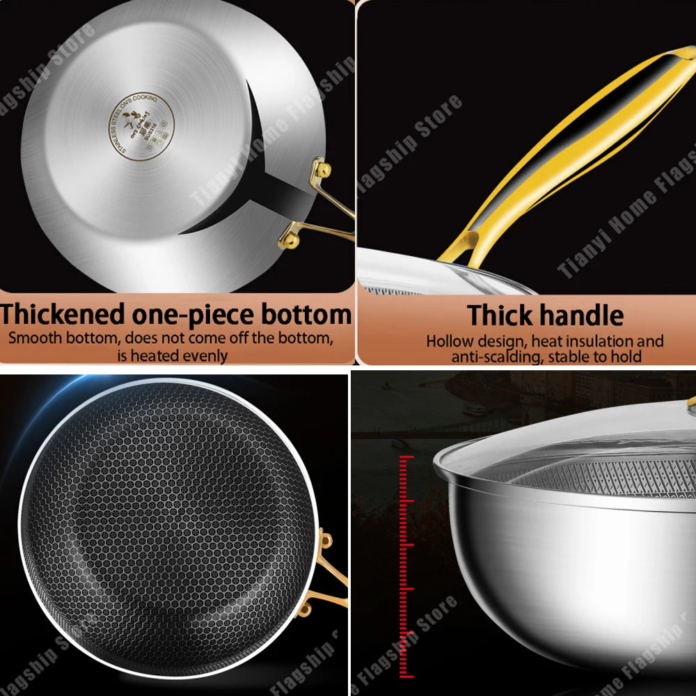 316 Stainless Steel Non-Stick Frying Pan Wok - Induction  Gas Stove Cookware - ZOOMNSTORE