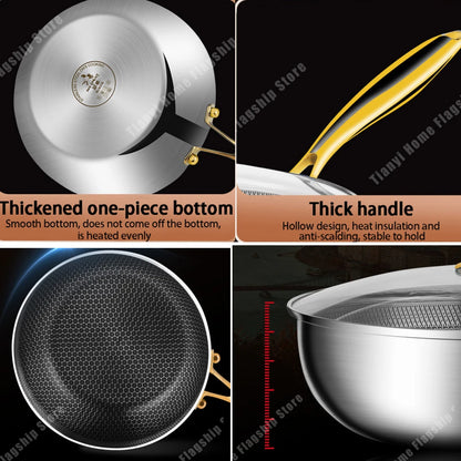 316 Stainless Steel Non-Stick Frying Pan Wok - Induction  Gas Stove Cookware - ZOOMNSTORE