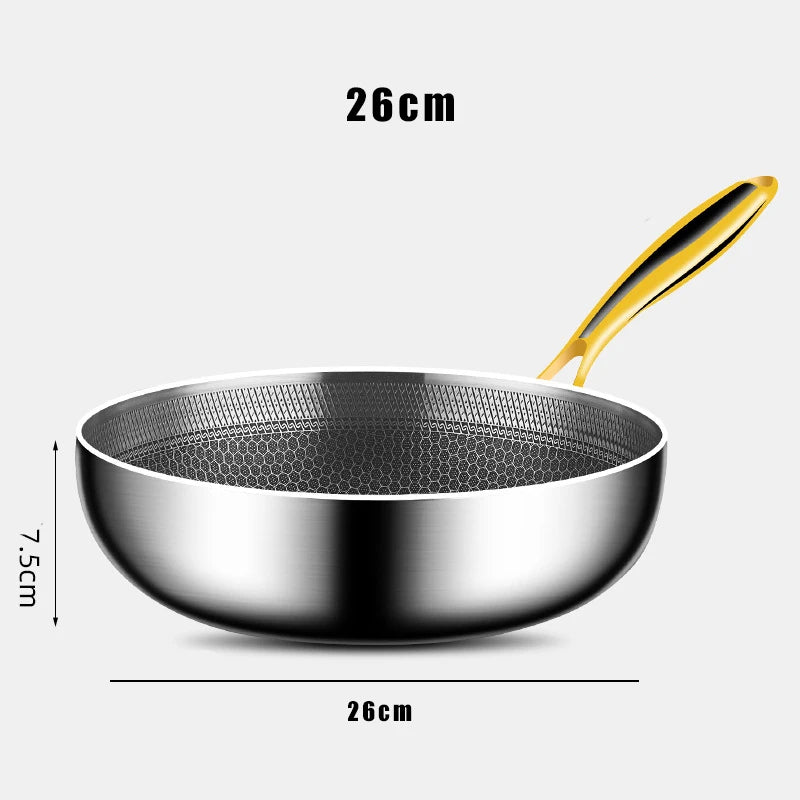 316 Stainless Steel Non-Stick Frying Pan Wok - Induction  Gas Stove Cookware - ZOOMNSTORE