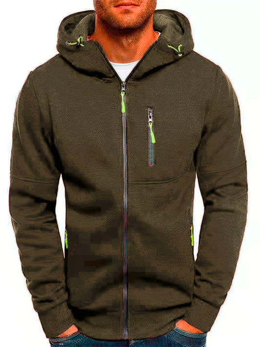 Mens Zipper Hoodie - Casual Full-Zip Sweatshirt with Pockets for Outdoor Activities - ZOOMNSTORE
