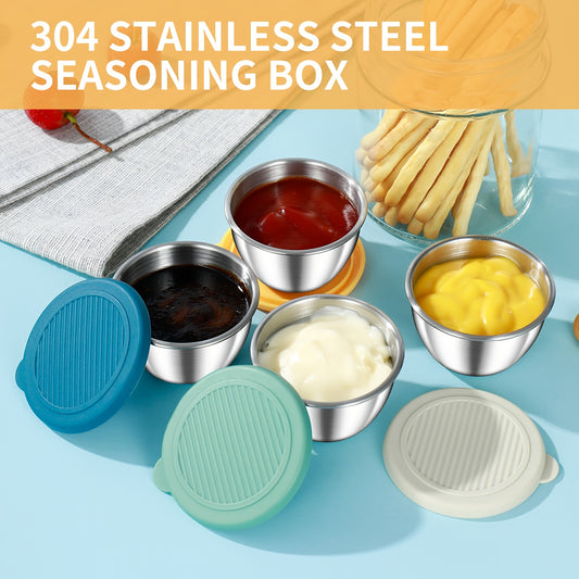 6-Piece Stainless Steel Salad Dressing Containers with Leak-Proof Silicone Lids for Bento Boxes Travel  Picnics - 24 Ounces Each - ZOOMNSTORE