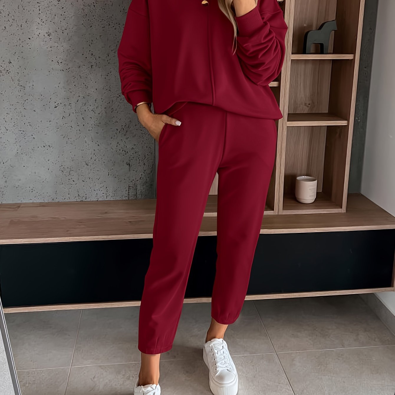 Womens Long Sleeve Pullover  Jogging Pants Set - Casual Autumn Winter Commuting Outfit with Pockets - ZOOMNSTORE