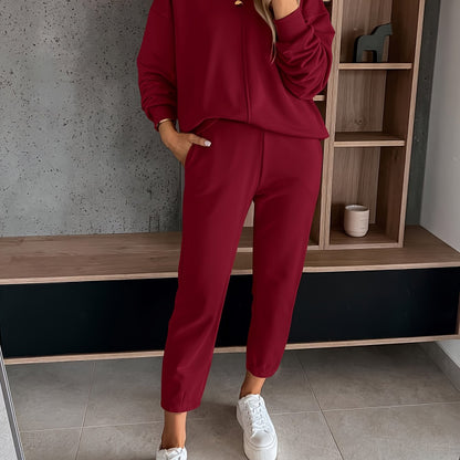 Womens Long Sleeve Pullover  Jogging Pants Set - Casual Autumn Winter Commuting Outfit with Pockets - ZOOMNSTORE