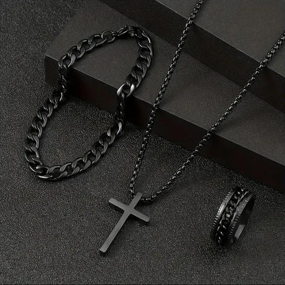 Alloy Cross Jewelry Set - Elegant Pendant Necklace Bracelet  Ring for Everyday Wear - ZOOMNSTORE