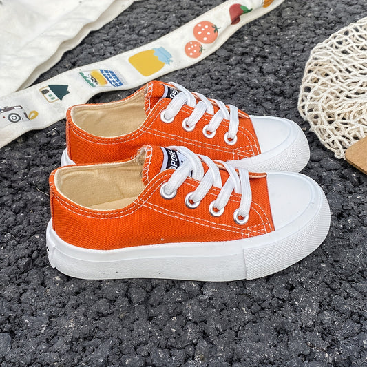 Kids Low Top White Canvas Sneakers - Stylish Casual Shoes for Boys and Girls - ZOOMNSTORE
