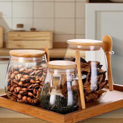 34oz sealed glass jar with spoon and lid Clear Spice jar Small food storage container Sugar jar Tea jar Kitchen coffee jar - ZOOMNSTORE