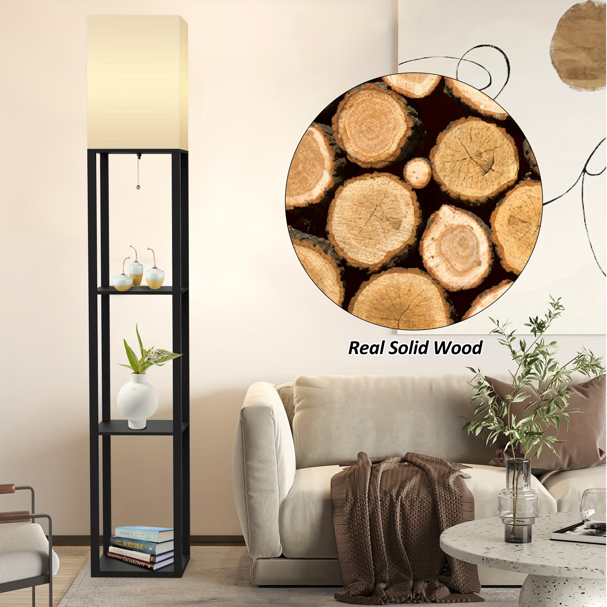 Solid Wood Floor Lamp with Shelves - 629 Height Includes Bulb Ideal for Holidays - ZOOMNSTORE