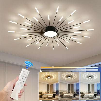Gold Modern Fireworks Chandelier with 30 LEDs Adjustable 60W-120W 3000K-6500K Lighting for Living Room Bedroom and Dining Room - ZOOMNSTORE