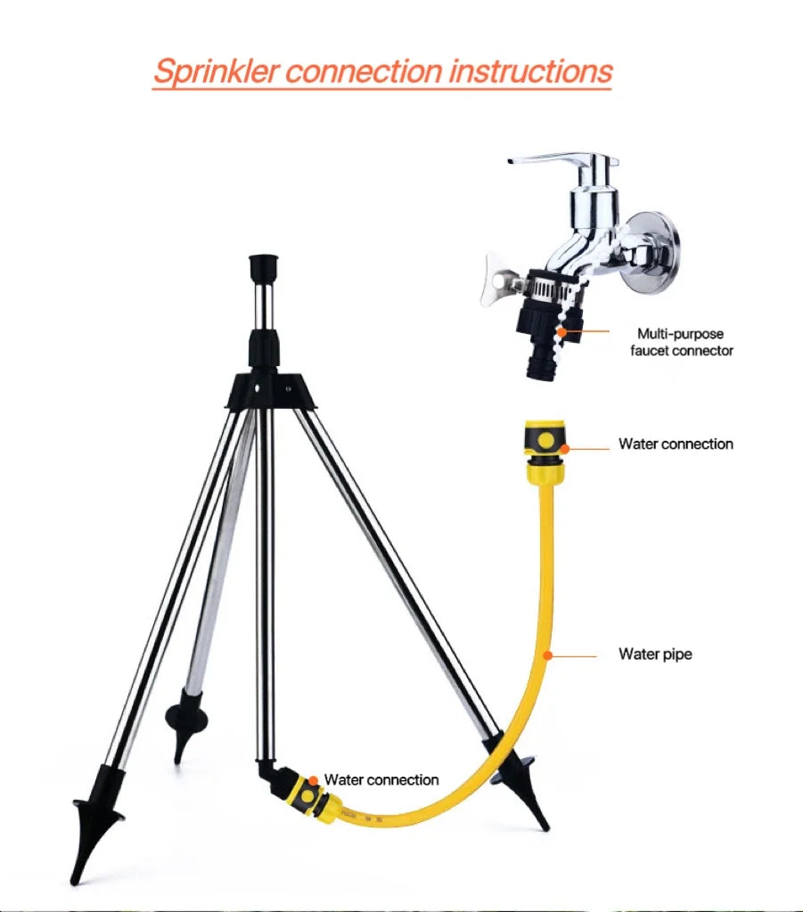 360-Degree Automatic Garden Sprinkler - Stainless Steel Tripod Irrigation Tool - ZOOMNSTORE