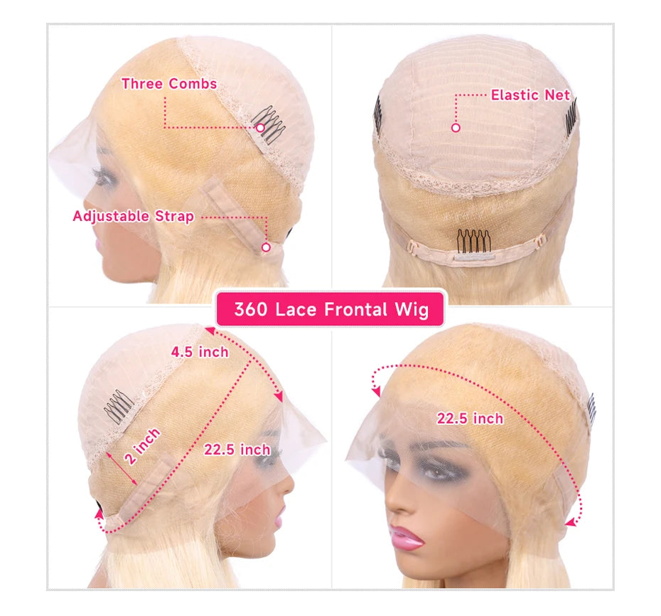 360 Lace Frontal Wig - 13x6 13x4 Body Wave Blonde Remy Human Hair, Preplucked Lace Cap - ZOOMNSTORE