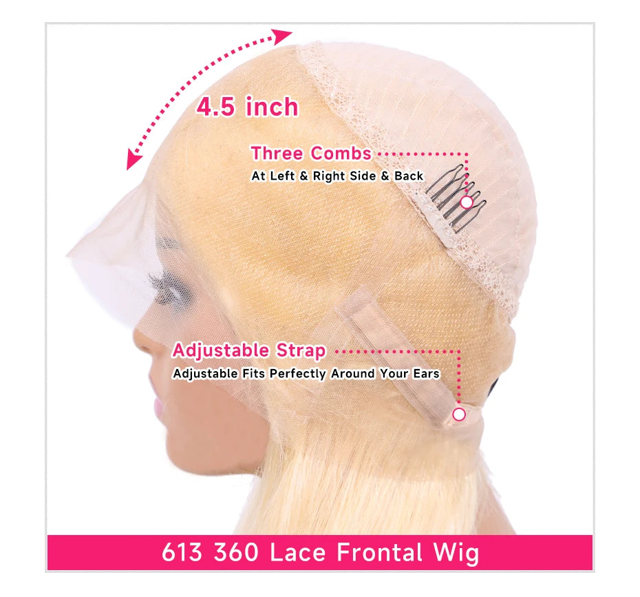 360 Lace Frontal Wig - 13x6 13x4 Body Wave Blonde Remy Human Hair, Preplucked Lace Cap - ZOOMNSTORE