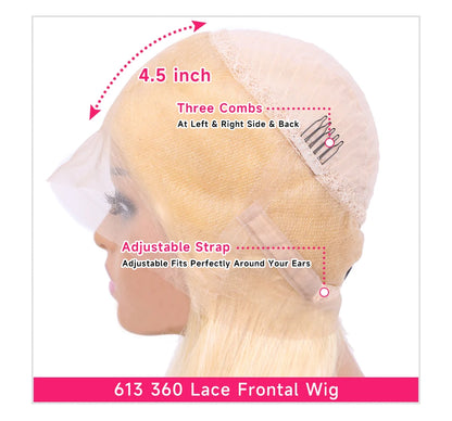 360 Lace Frontal Wig - 13x6 13x4 Body Wave Blonde Remy Human Hair, Preplucked Lace Cap - ZOOMNSTORE