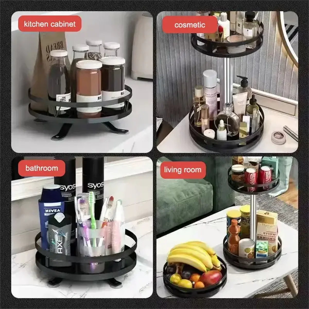 360 Rotating Spice Rack Organizer - Non-Skid Carbon Steel Storage Tray for Seasonings - ZOOMNSTORE